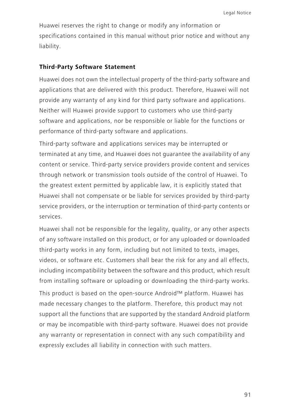 Third-party software statement | Huawei Ascend G630-U251 User Guide User Manual | Page 96 / 98