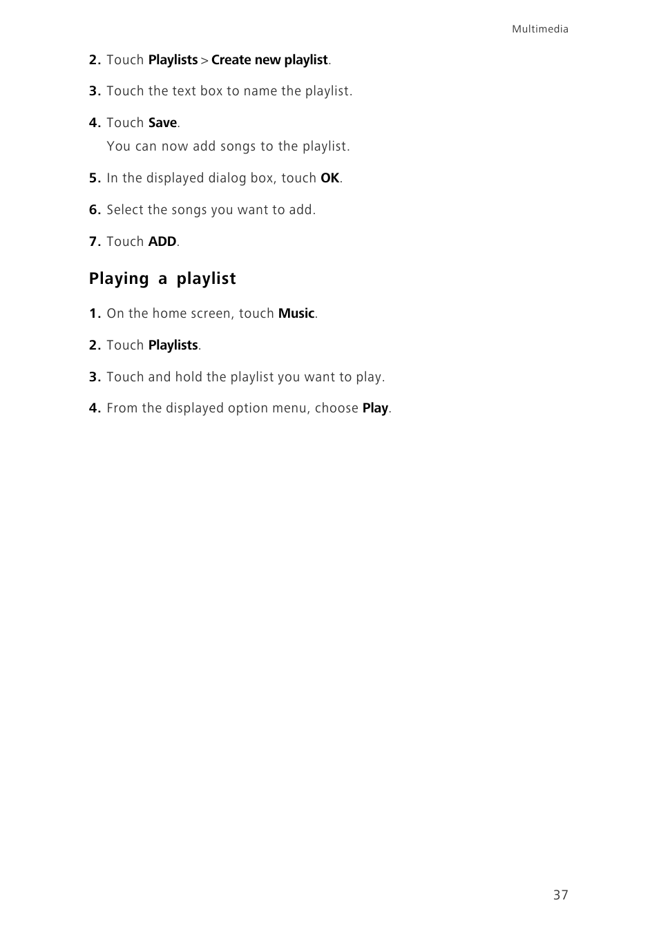 Playing a playlist | Huawei Ascend G6-U34 User Manual | Page 41 / 59