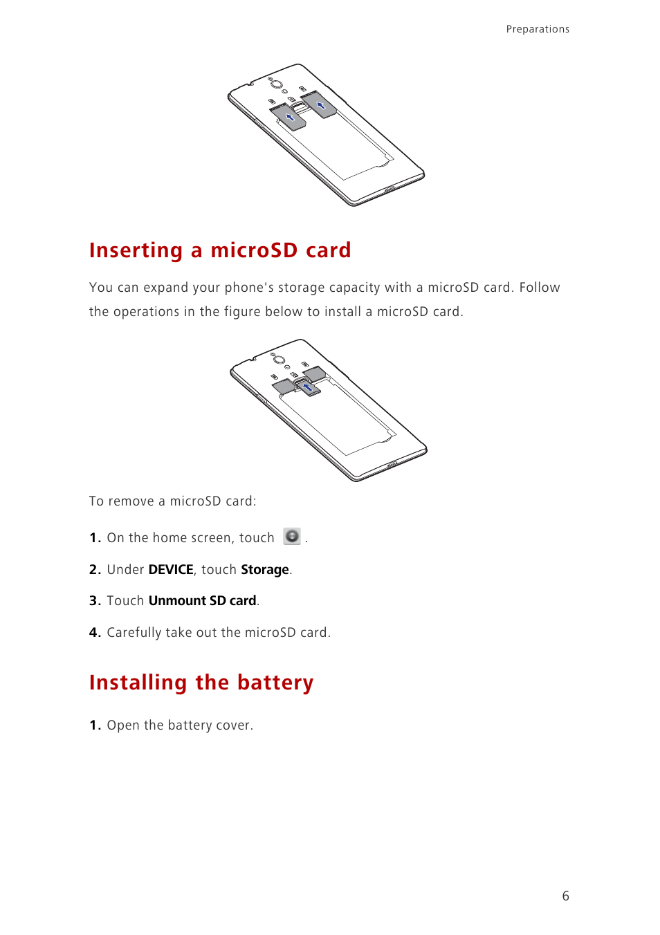 Inserting a microsd card, Installing the battery | Huawei Ascend G700-U10 User Manual | Page 11 / 98