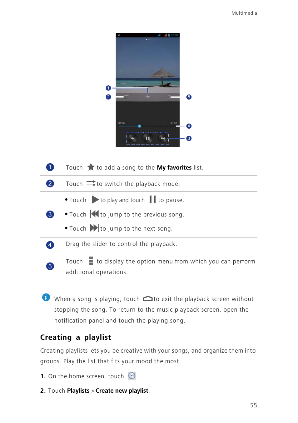 Creating a playlist | Huawei Ascend G700-U10 User Manual | Page 60 / 98