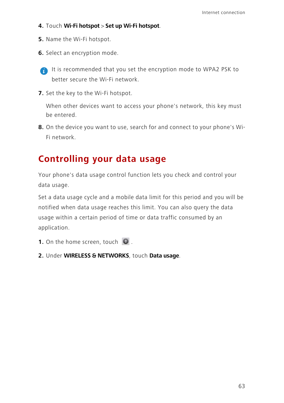 Controlling your data usage | Huawei Ascend G700-U10 User Manual | Page 68 / 98