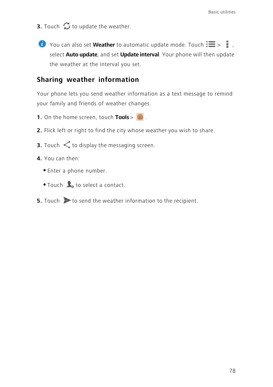 Sharing weather information | Huawei Ascend G700-U10 User Manual | Page 83 / 98