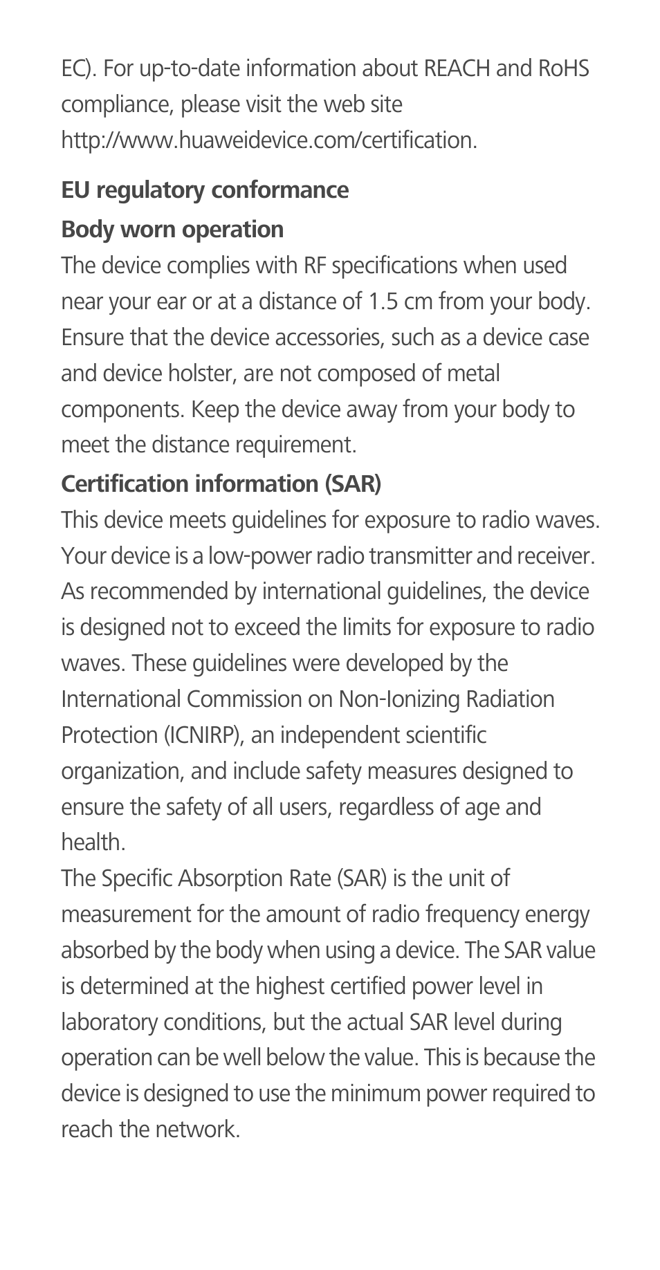 Eu regulatory conformance | Huawei Ascend G700-U10 User Manual | Page 23 / 32