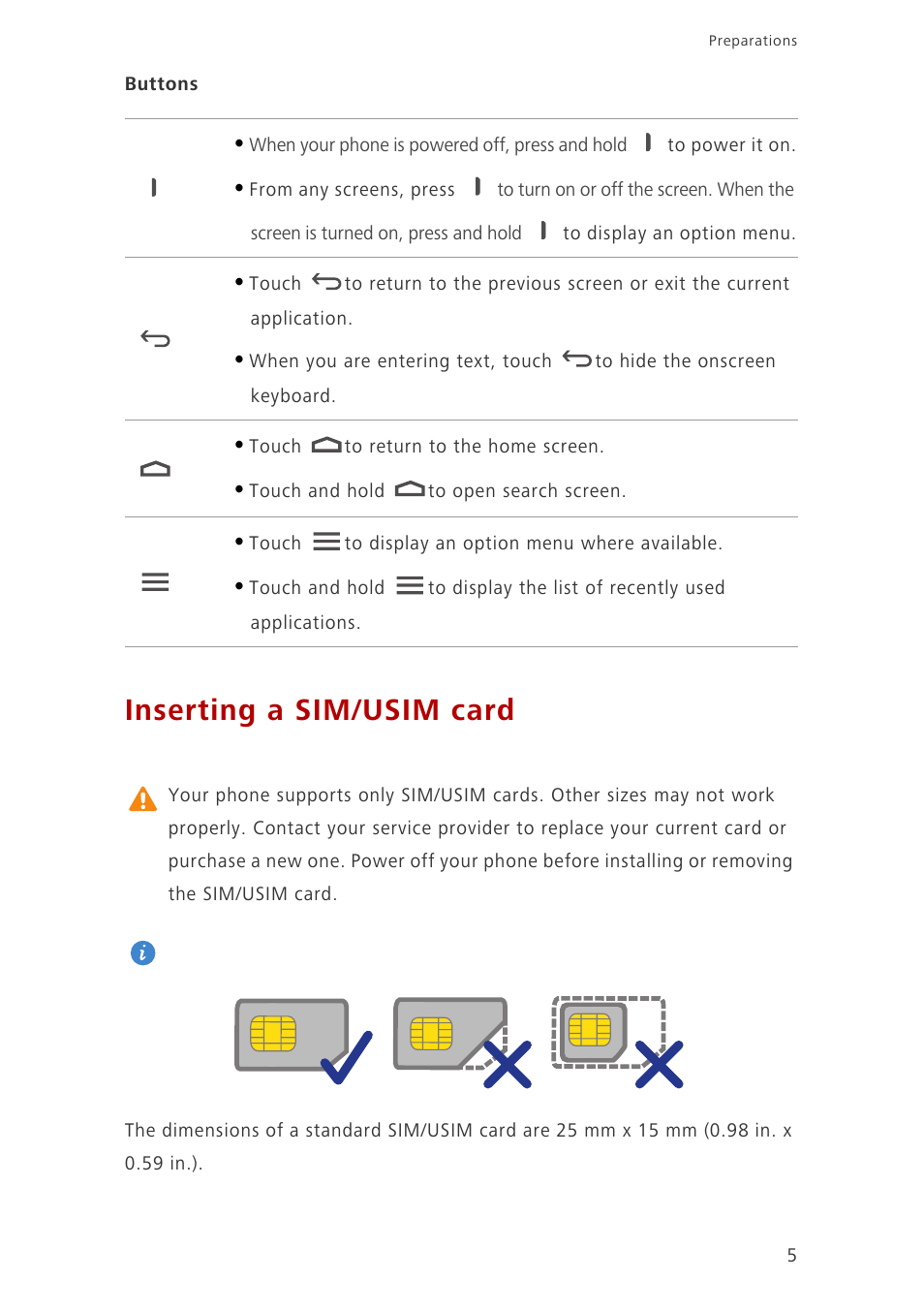 Inserting a sim/usim card | Huawei Ascend G700-U20 User Manual | Page 10 / 98