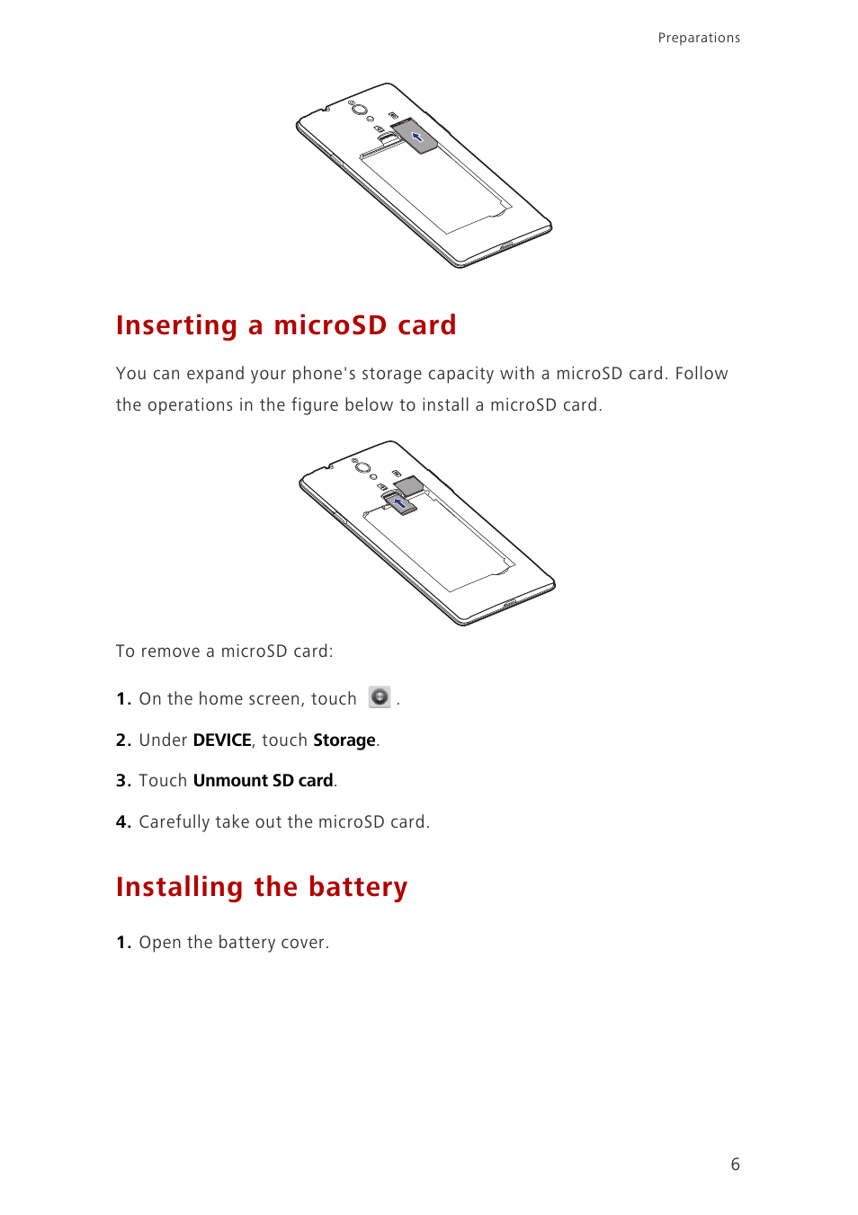 Inserting a microsd card, Installing the battery | Huawei Ascend G700-U20 User Manual | Page 11 / 98