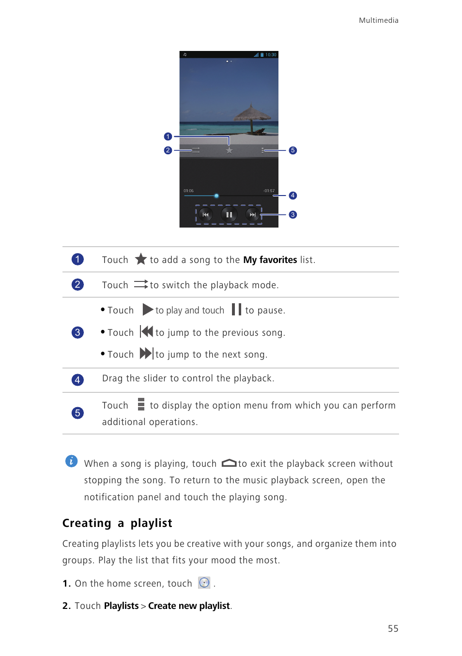 Creating a playlist | Huawei Ascend G700-U20 User Manual | Page 60 / 98