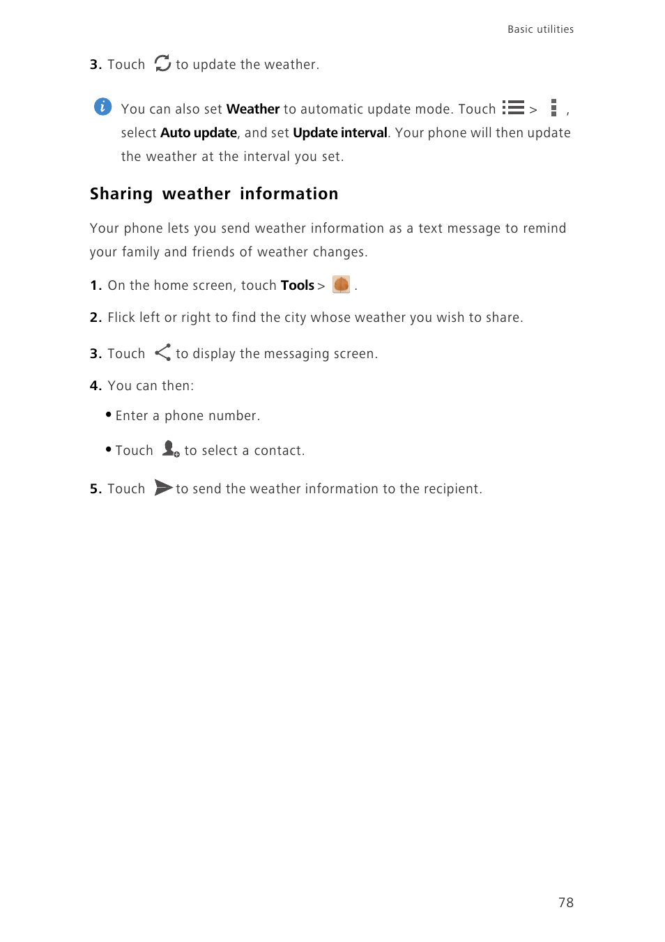 Sharing weather information | Huawei Ascend G700-U20 User Manual | Page 83 / 98