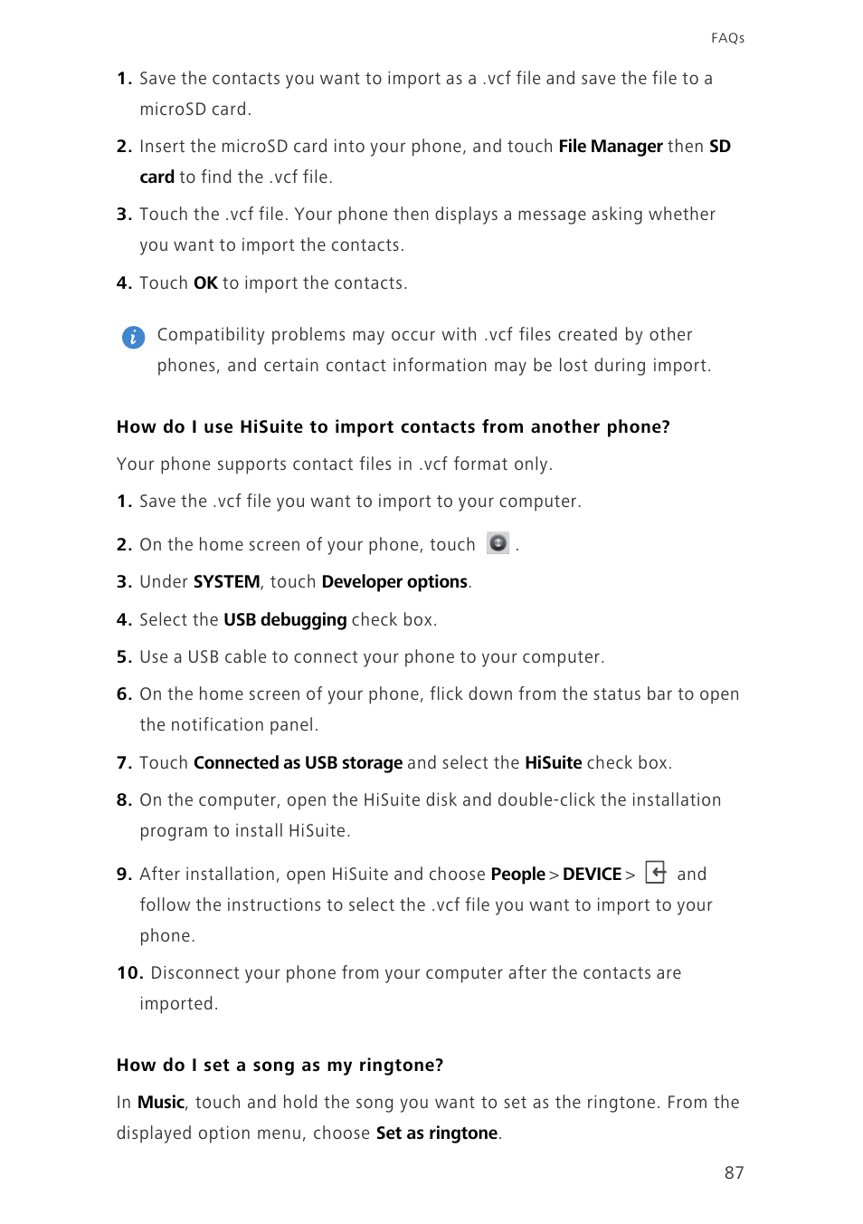 How do i set a song as my ringtone | Huawei Ascend G700-U20 User Manual | Page 92 / 98