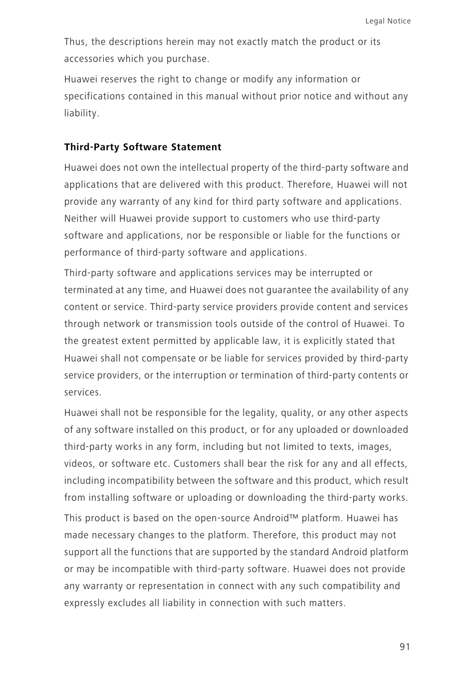 Third-party software statement | Huawei Ascend G700-U20 User Manual | Page 96 / 98