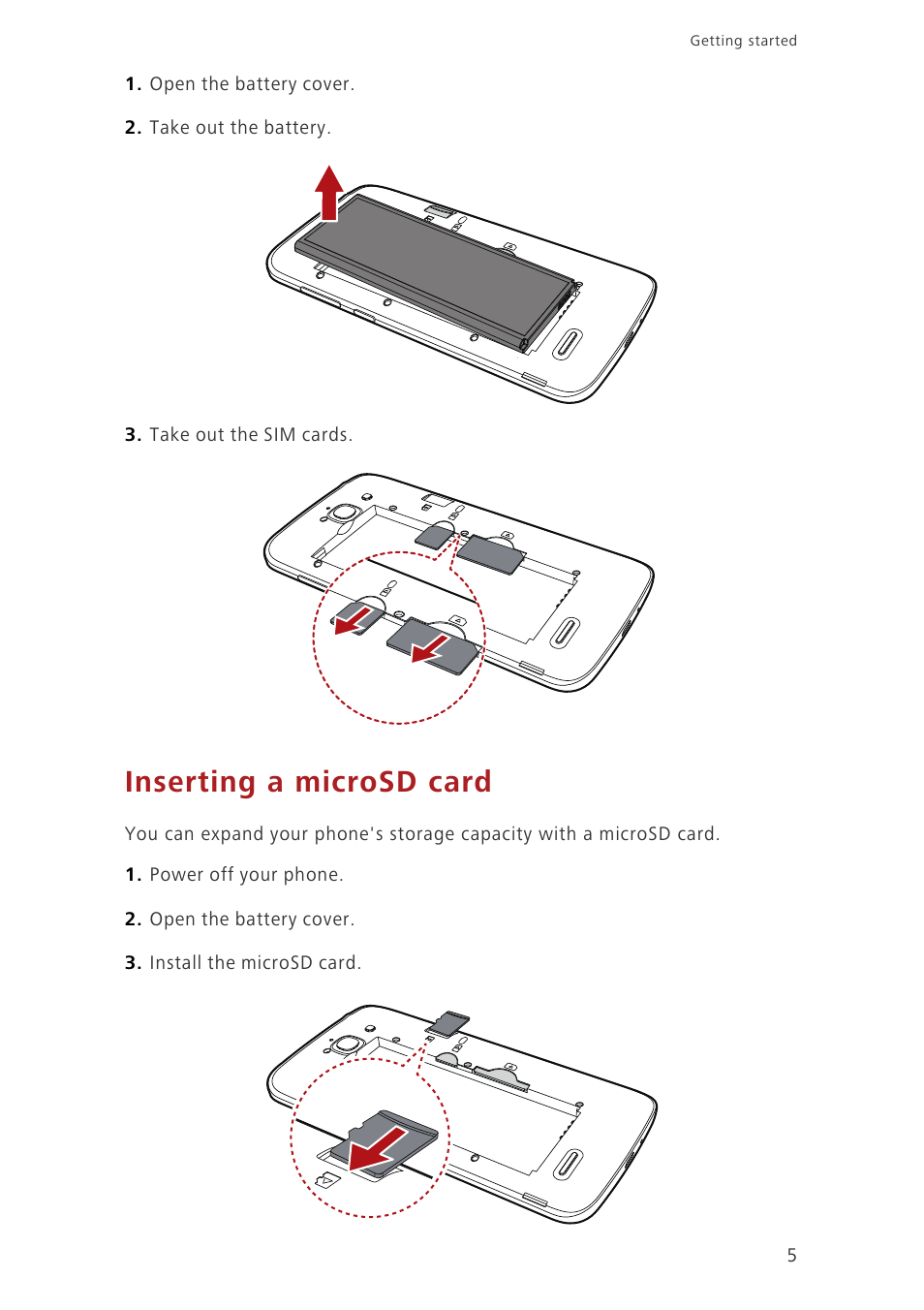 Inserting a microsd card | Huawei Ascend G730-U10 User Manual | Page 10 / 101