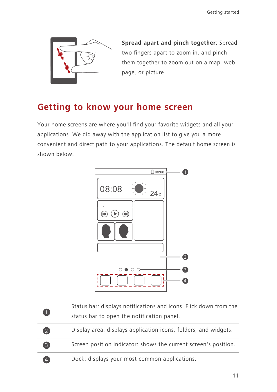 Getting to know your home screen | Huawei Ascend G730-U10 User Manual | Page 16 / 101