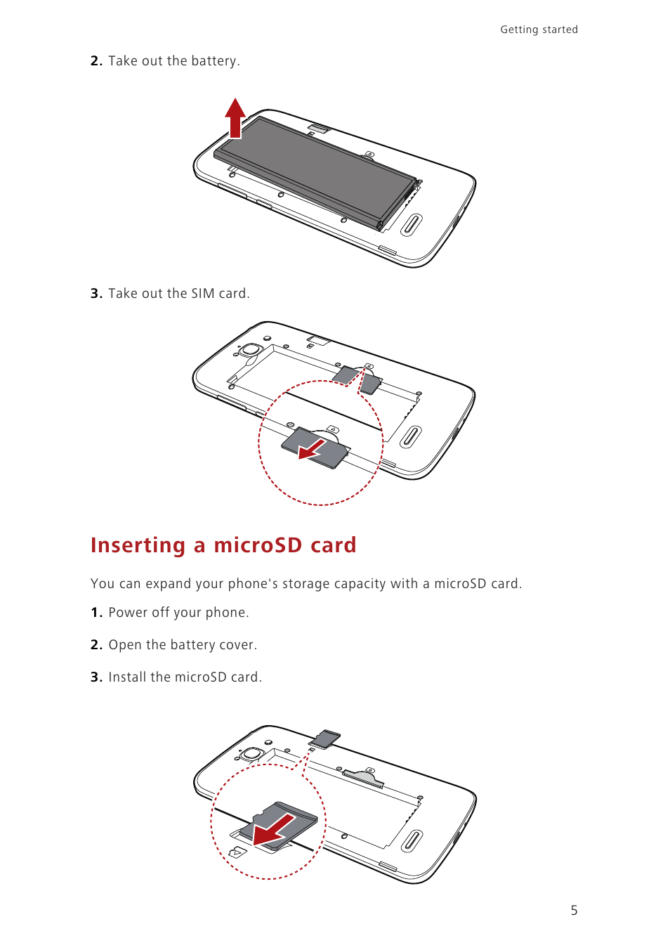 Inserting a microsd card | Huawei Ascend G730-U27 User Manual | Page 10 / 101