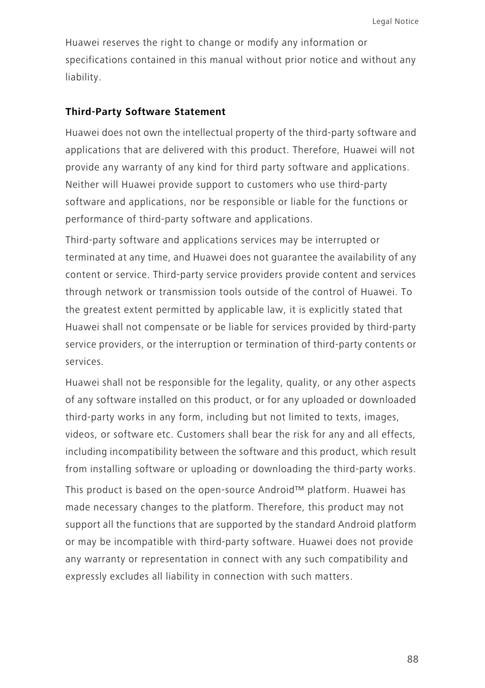 Third-party software statement | Huawei Ascend G730-U27 User Manual | Page 93 / 101
