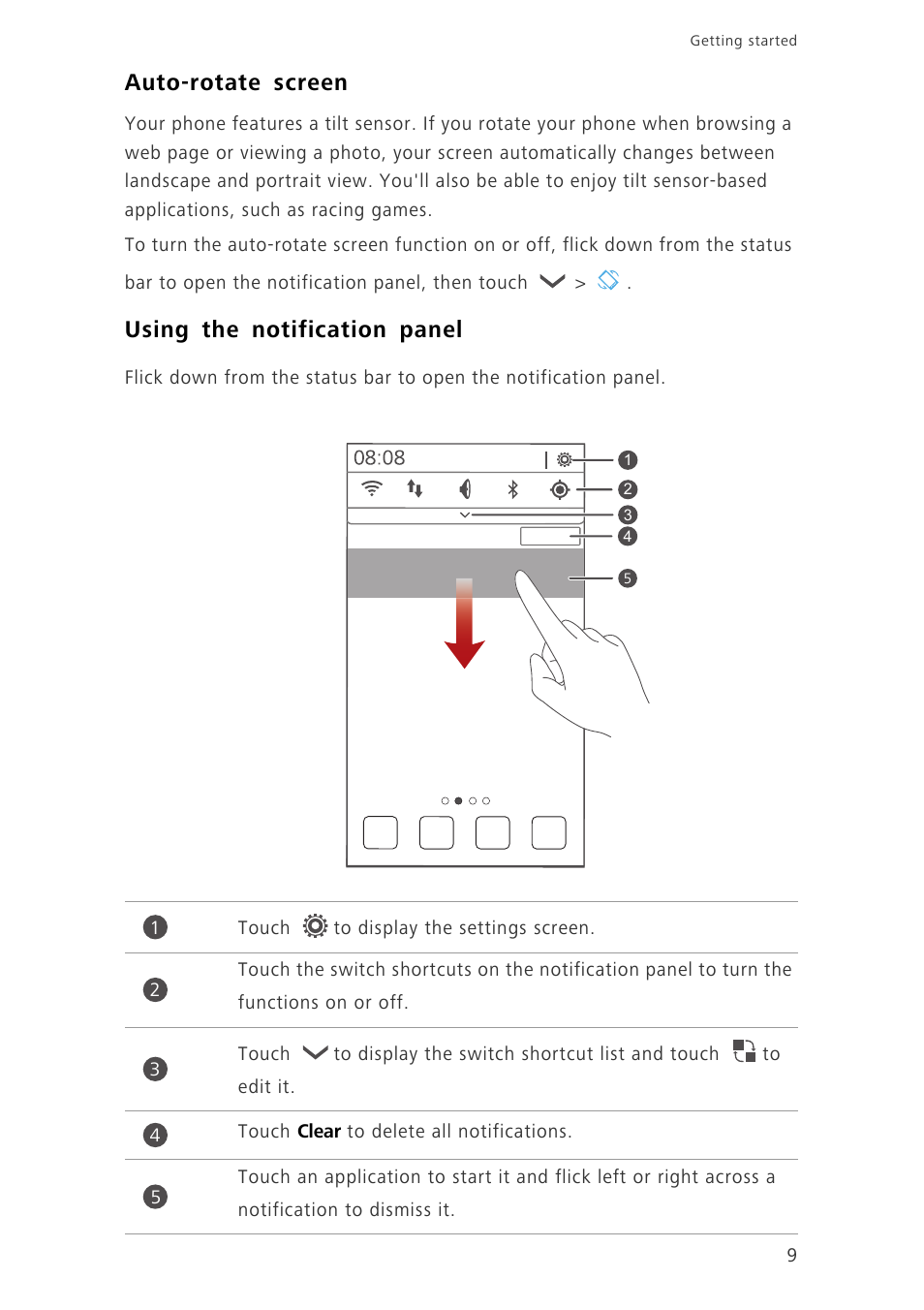 Auto-rotate screen, Using the notification panel | Huawei Ascend G750-U10 User Manual | Page 13 / 72