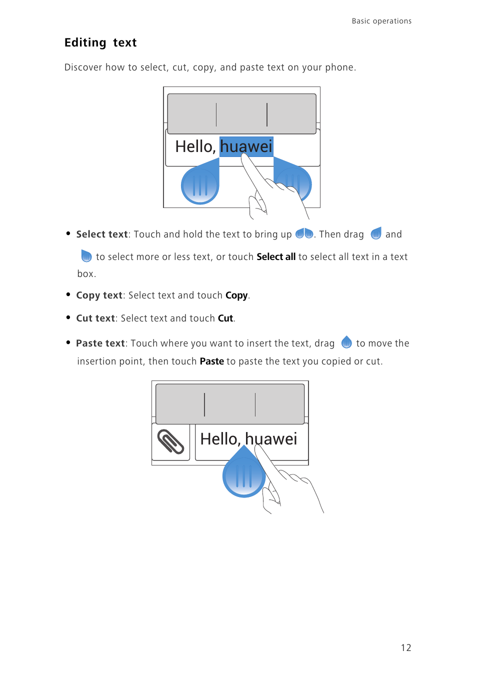 Editing text, Hello, huawei | Huawei Ascend G750-U10 User Manual | Page 16 / 72