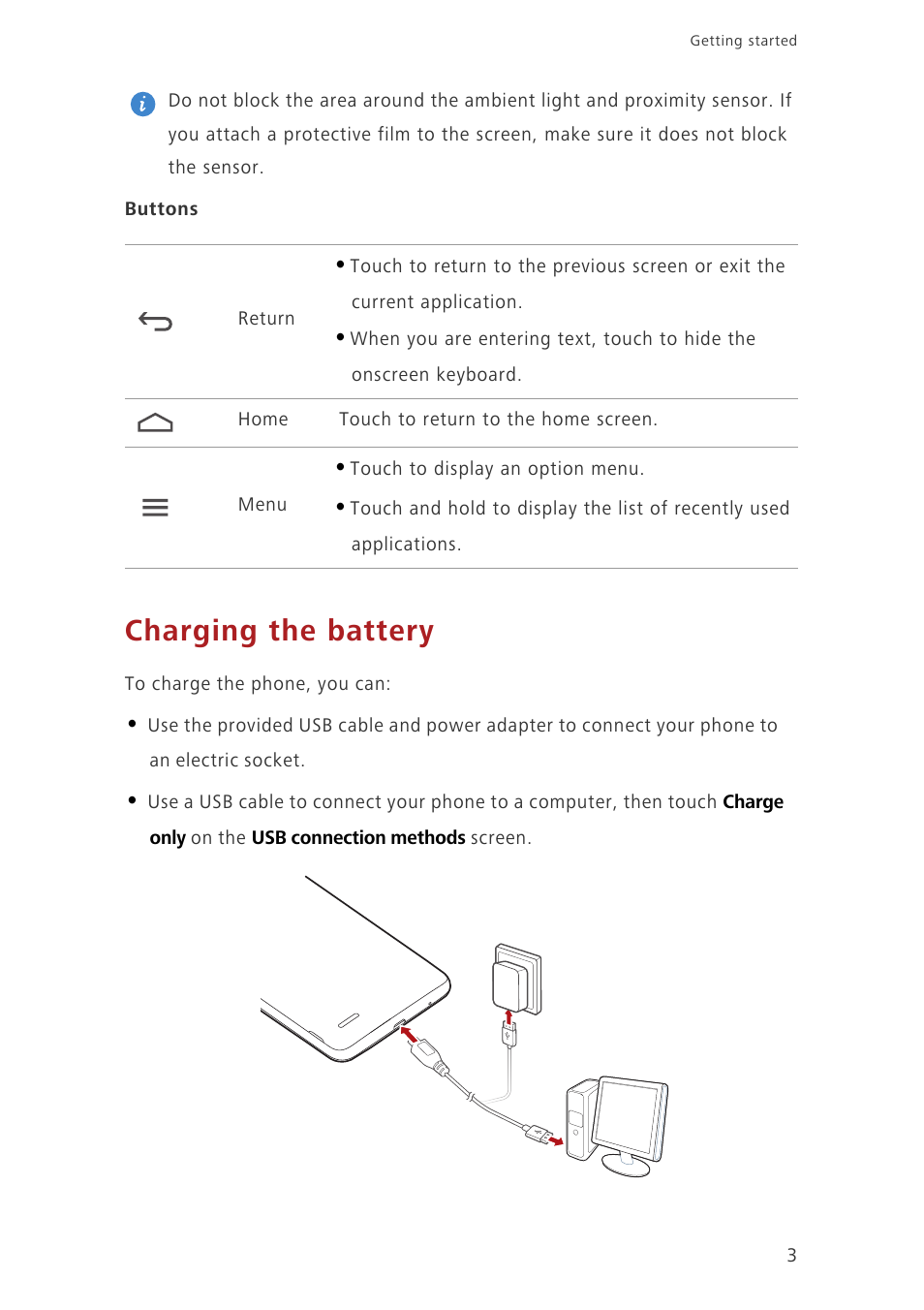 Charging the battery | Huawei Ascend G750-U10 User Manual | Page 7 / 72