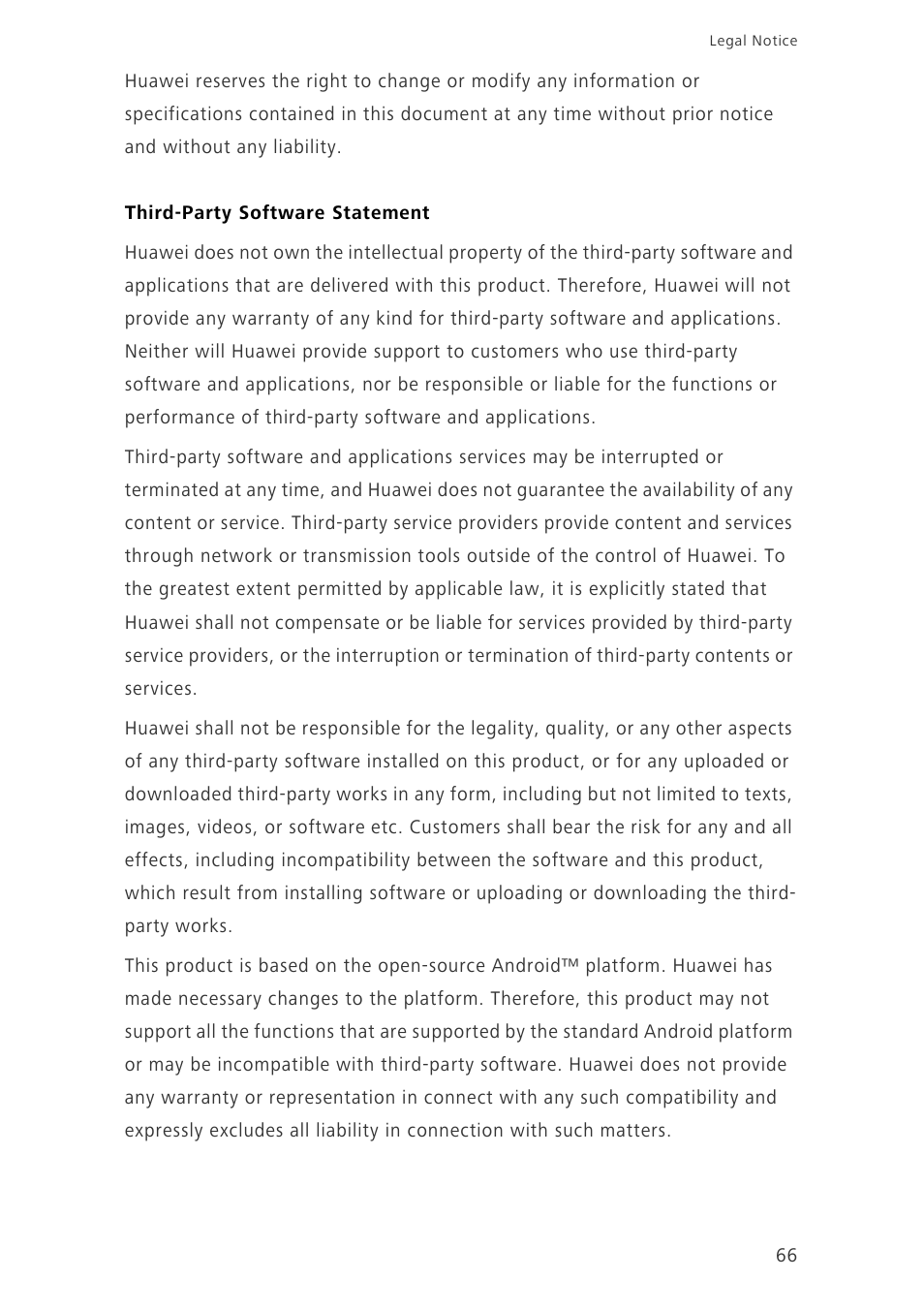 Third-party software statement | Huawei Ascend G750-U10 User Manual | Page 70 / 72