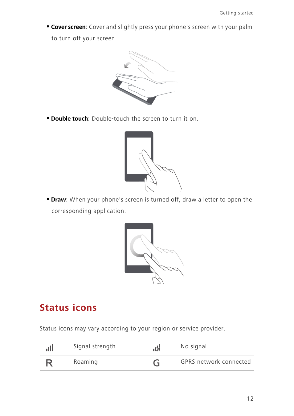 Status icons | Huawei Ascend G7-L01 User Guide User Manual | Page 16 / 84