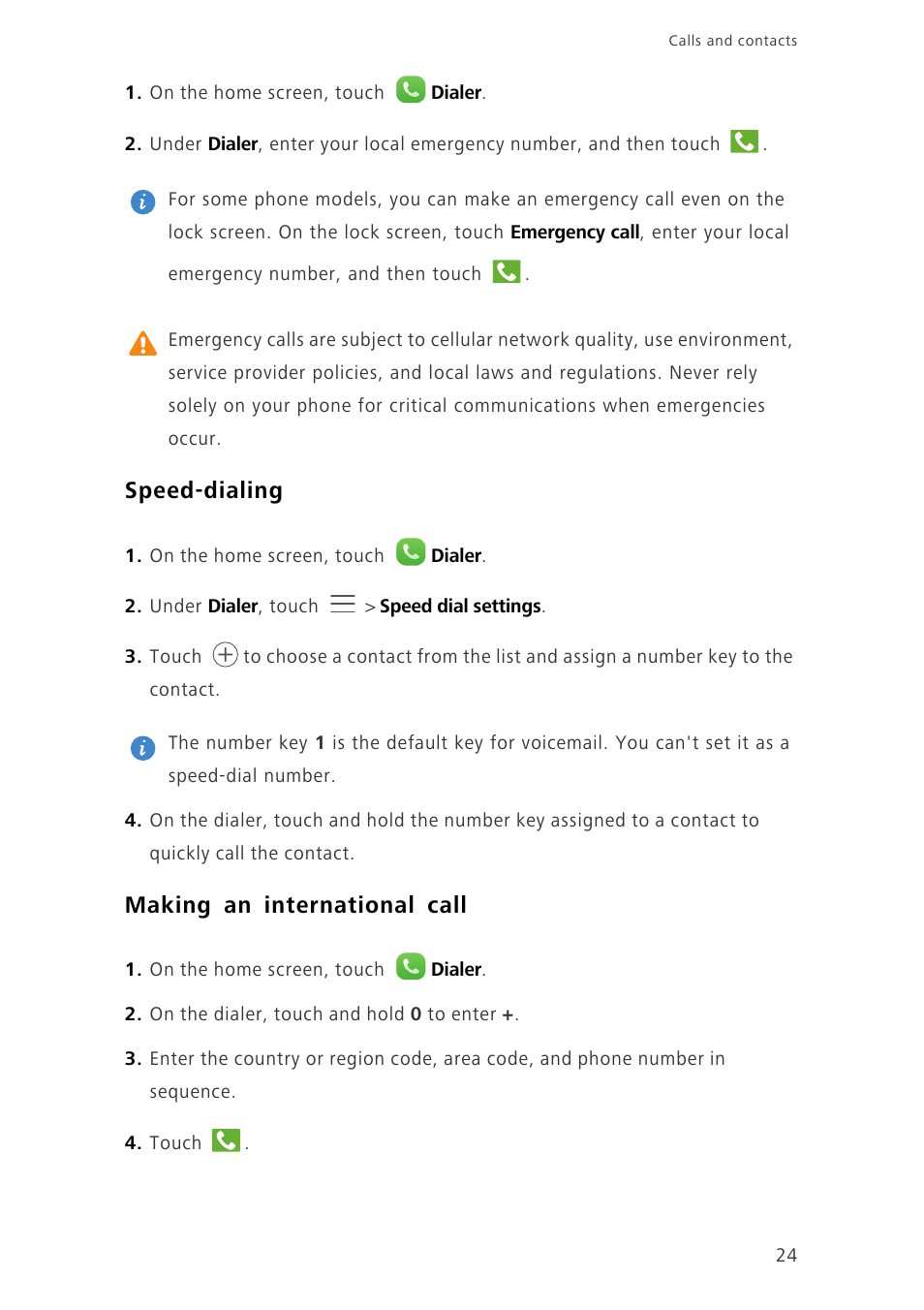 Speed-dialing, Making an international call | Huawei Ascend G7-L01 User Guide User Manual | Page 28 / 84