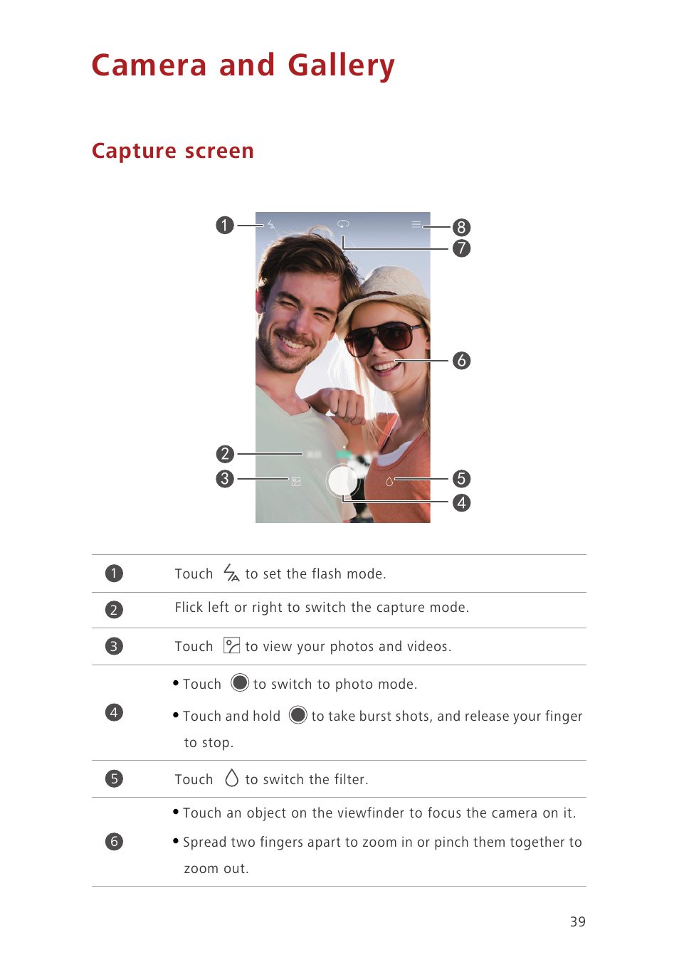 Camera and gallery, Capture screen | Huawei Ascend G7-L01 User Guide User Manual | Page 43 / 84