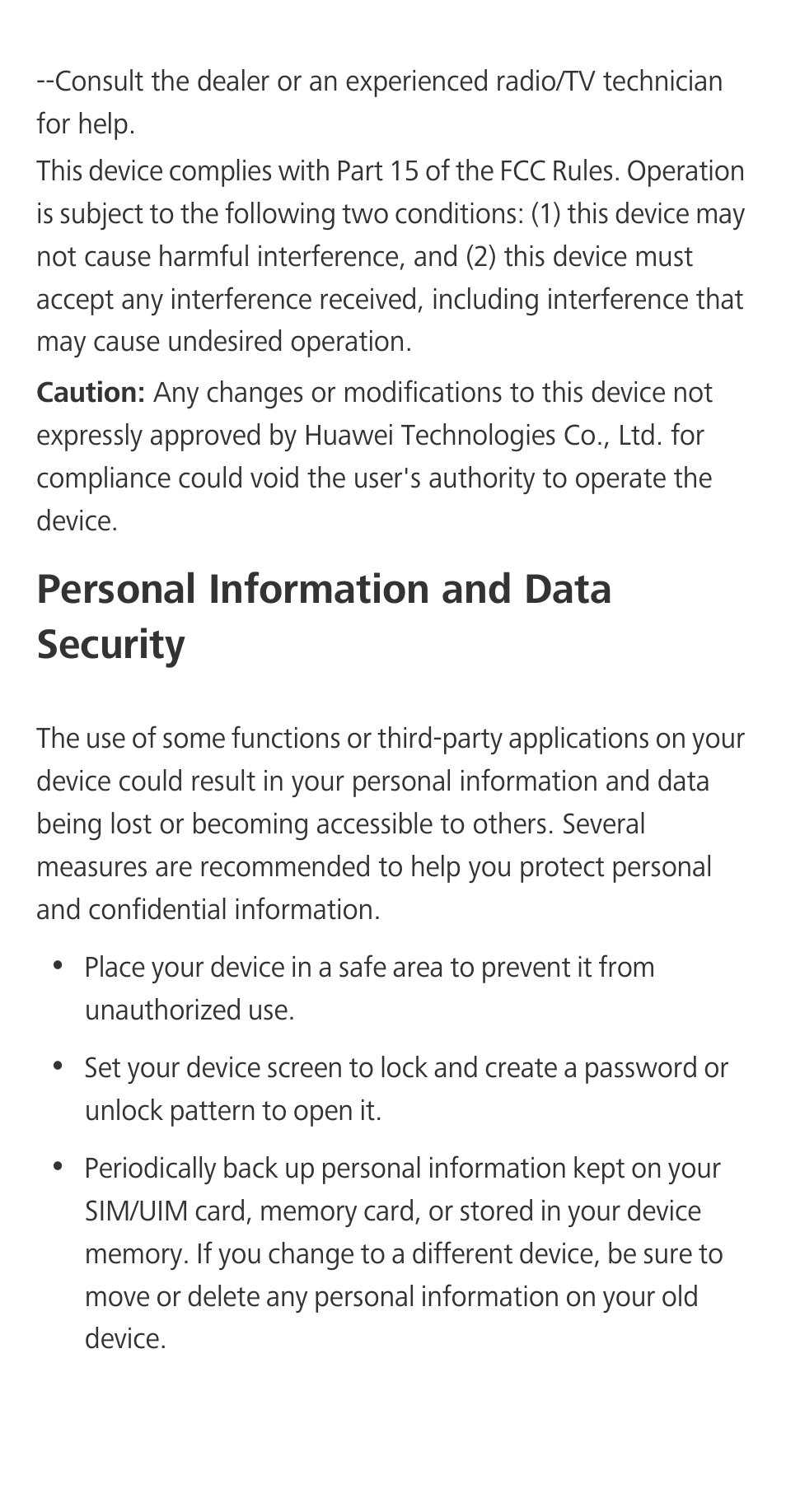 Personal information and data security | Huawei Ascend G7-L01 Quick Start Guide User Manual | Page 22 / 28