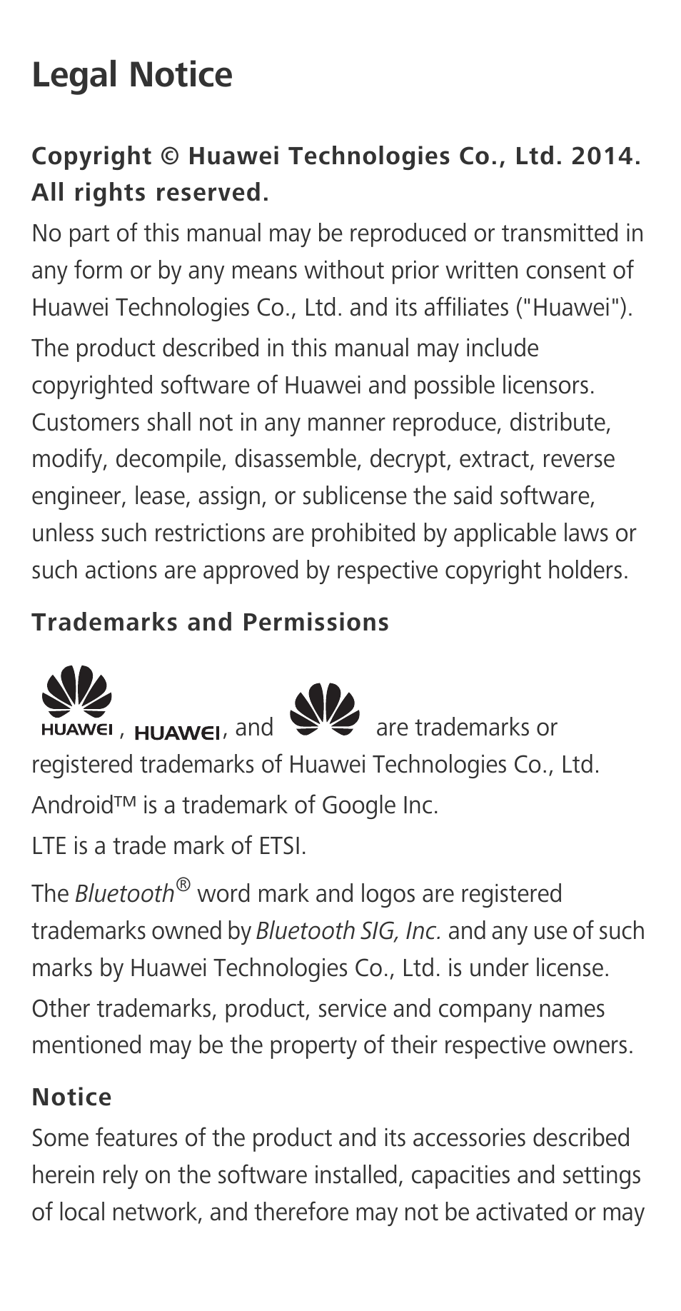 Legal notice | Huawei Ascend G7-L01 Quick Start Guide User Manual | Page 24 / 28