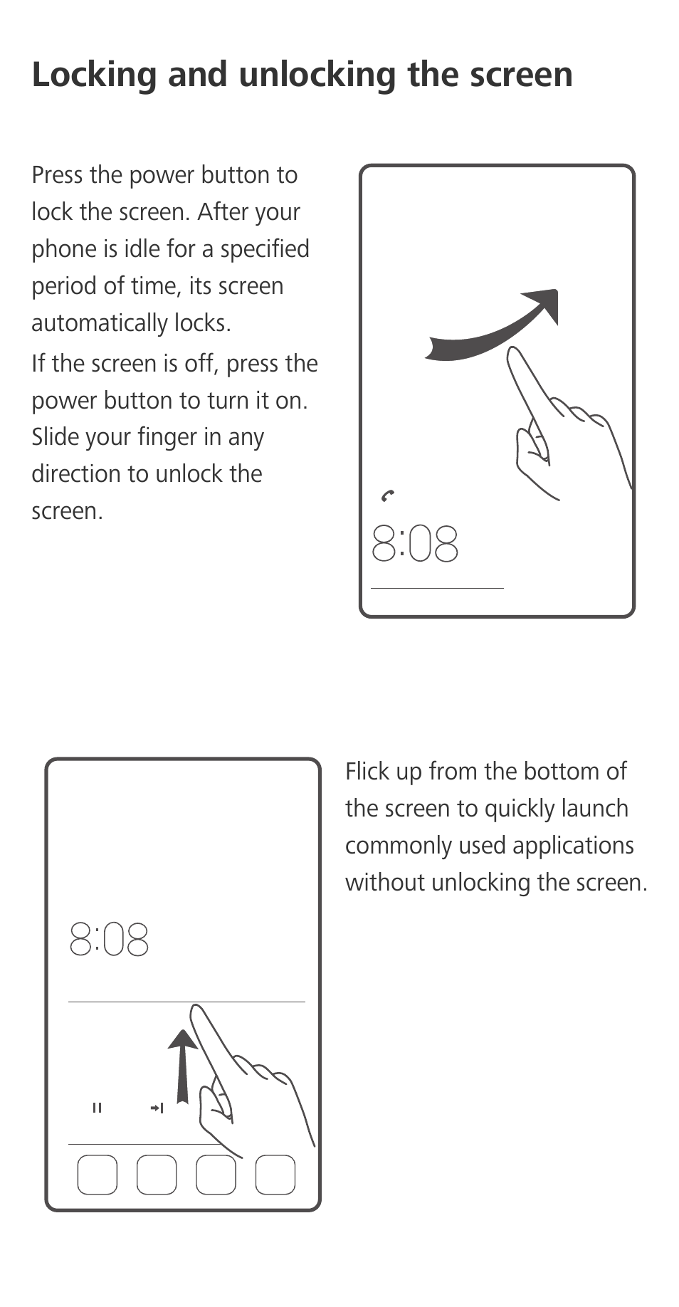 Locking and unlocking the screen | Huawei Ascend G7-L01 Quick Start Guide User Manual | Page 4 / 28