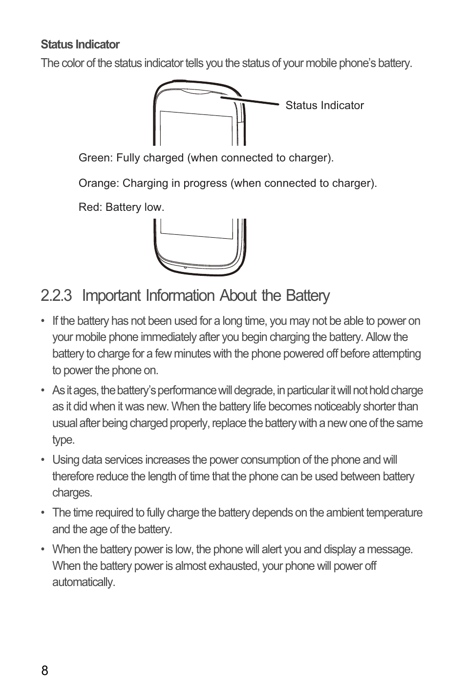 Status indicator, 3 important information about the battery | Huawei H866C User Manual | Page 14 / 70