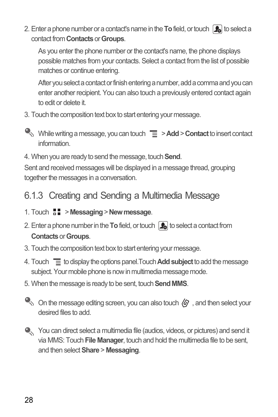 3 creating and sending a multimedia message | Huawei H866C User Manual | Page 34 / 70