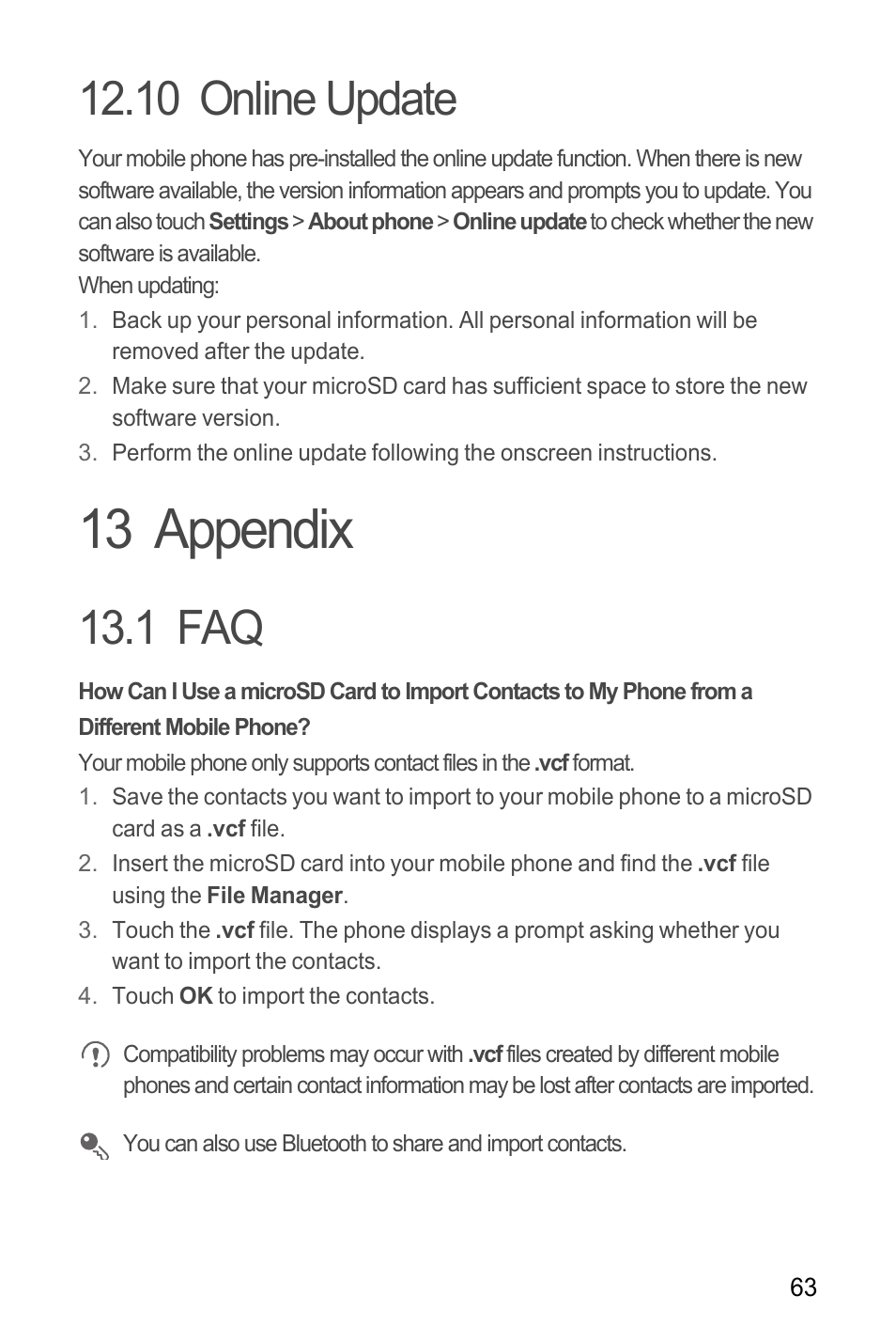 10 online update, 13 appendix, 1 faq | Huawei H866C User Manual | Page 69 / 70