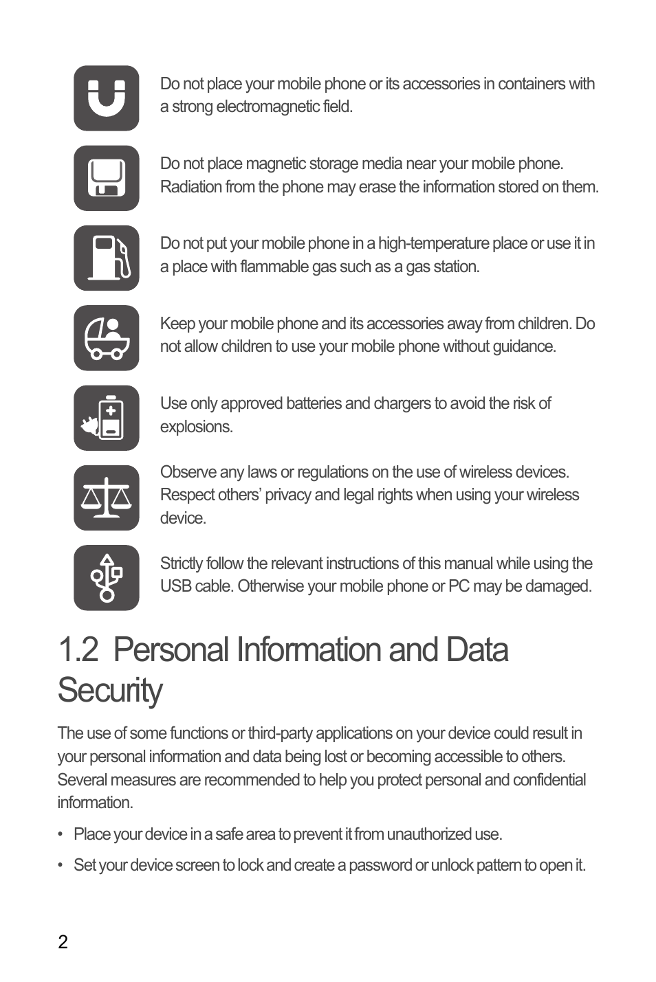 2 personal information and data security | Huawei H866C User Manual | Page 8 / 70