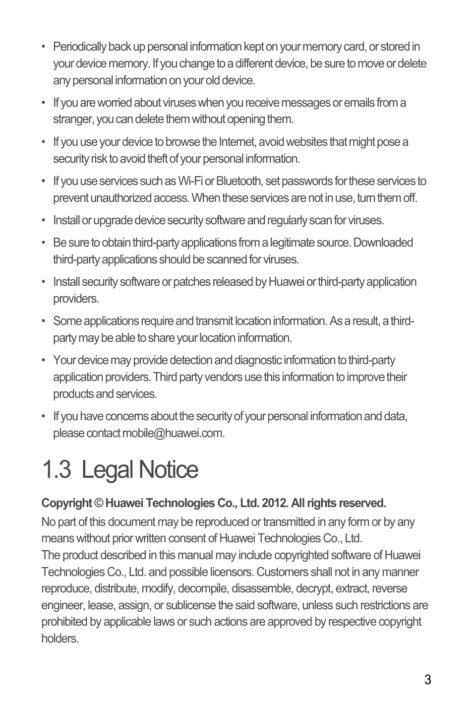 3 legal notice | Huawei H866C User Manual | Page 9 / 70