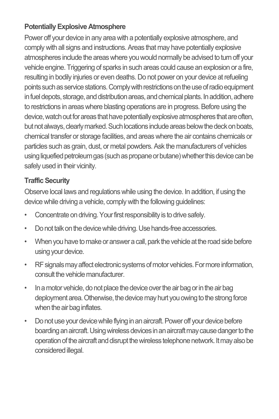 Potentially explosive atmosphere, Traffic security | Huawei M835 Quick Start User Manual | Page 14 / 23