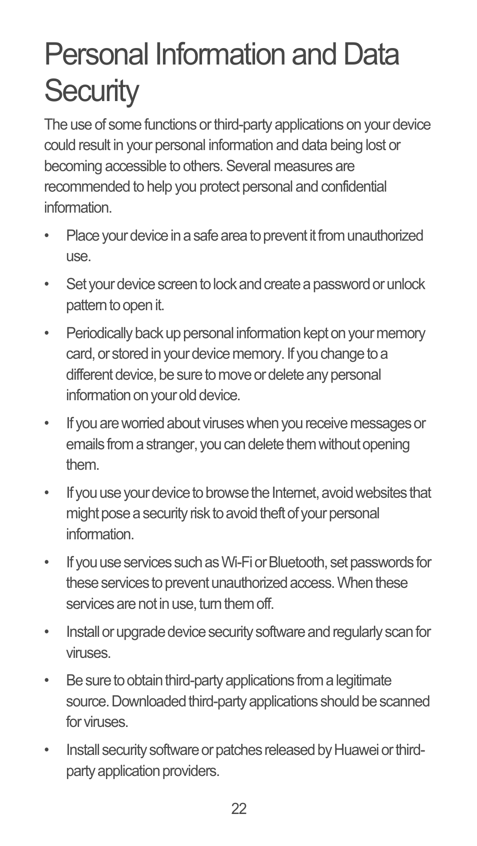 Personal information and data security | Huawei M881 Quick Start User Manual | Page 23 / 28