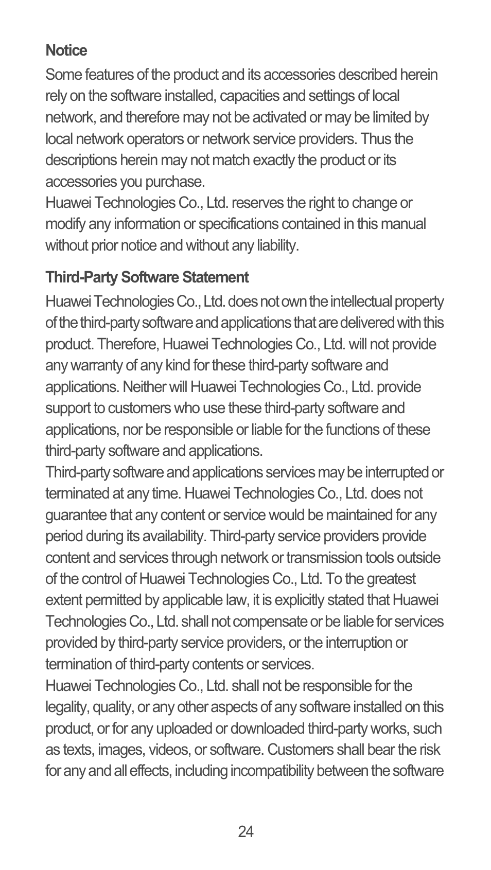Notice, Third-party software statement | Huawei M881 Quick Start User Manual | Page 25 / 28