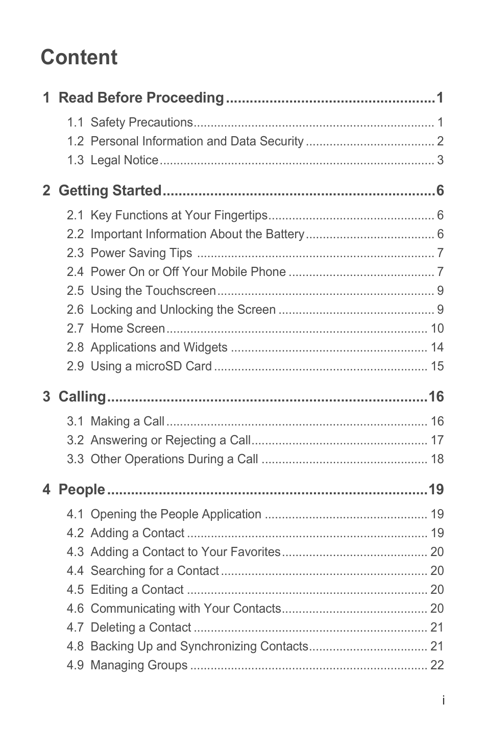 Content | Huawei M881 User Guide User Manual | Page 2 / 69