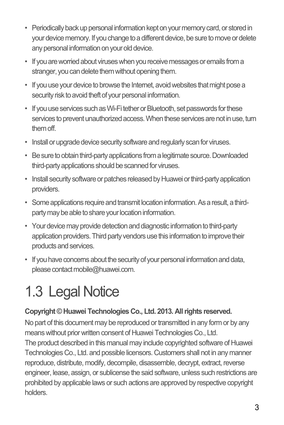 3 legal notice | Huawei M881 User Guide User Manual | Page 8 / 69