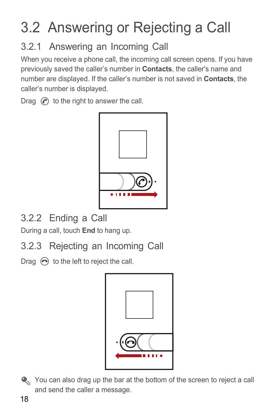 2 answering or rejecting a call, 1 answering an incoming call, 2 ending a call | 3 rejecting an incoming call | Huawei M865C User Manual | Page 23 / 80