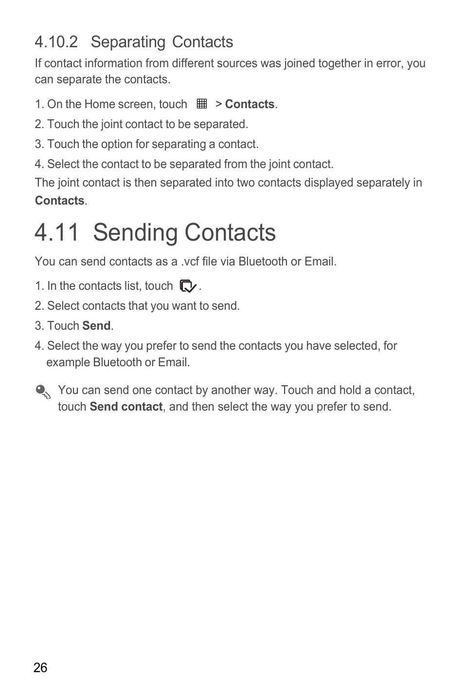 2 separating contacts, 11 sending contacts | Huawei M865C User Manual | Page 31 / 80