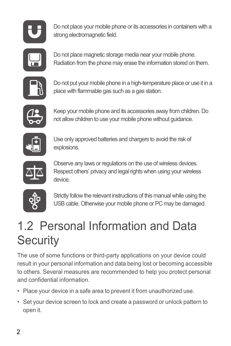 2 personal information and data security | Huawei M865C User Manual | Page 7 / 80