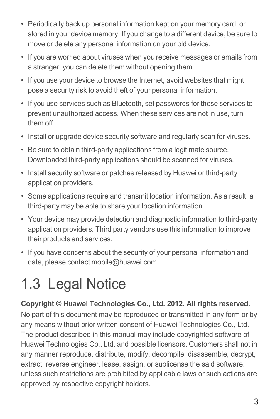 3 legal notice | Huawei M865C User Manual | Page 8 / 80