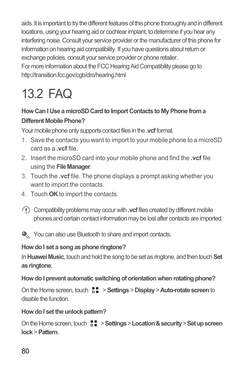 2 faq, How do i set a song as phone ringtone, How do i set the unlock pattern | Huawei M886 Radio Shack User Manual | Page 84 / 86