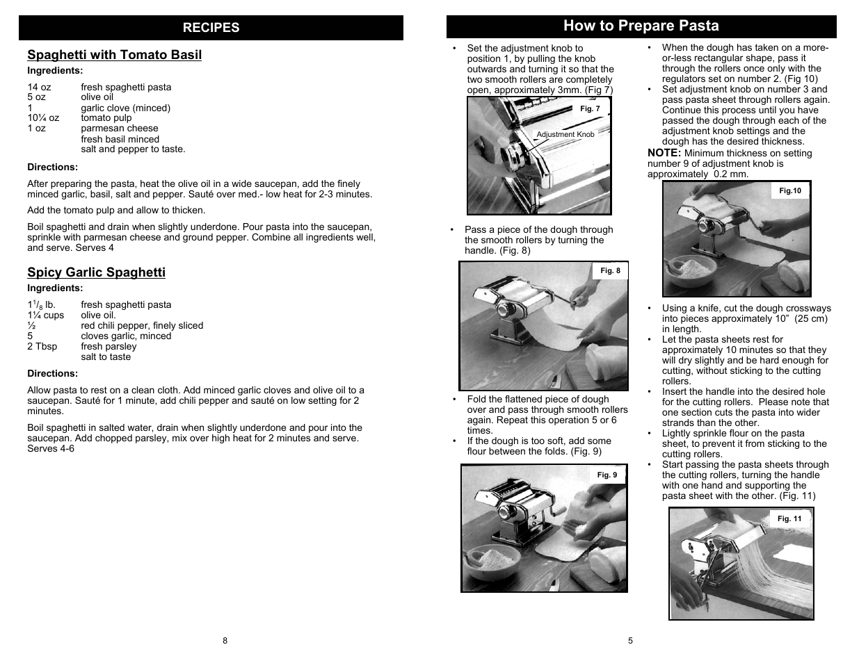 How to prepare pasta, Recipes, Spaghetti with tomato basil | Spicy garlic spaghetti | Bravetti OLD WORLD KPS110H User Manual | Page 7 / 8