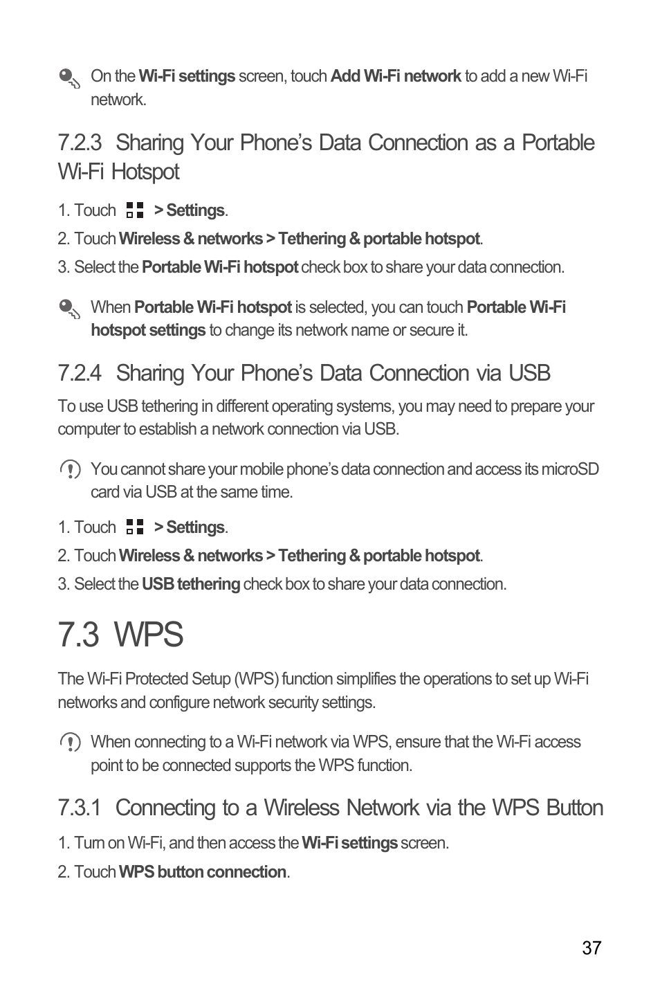 4 sharing your phone’s data connection via usb, 3 wps | Huawei M886 Criket User Manual | Page 41 / 84