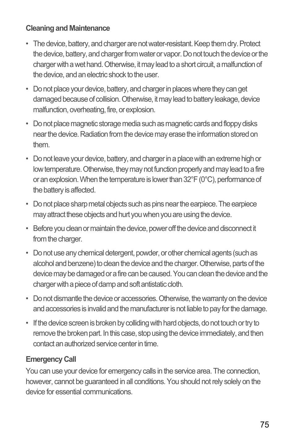 Cleaning and maintenance, Emergency call | Huawei M886 Criket User Manual | Page 79 / 84