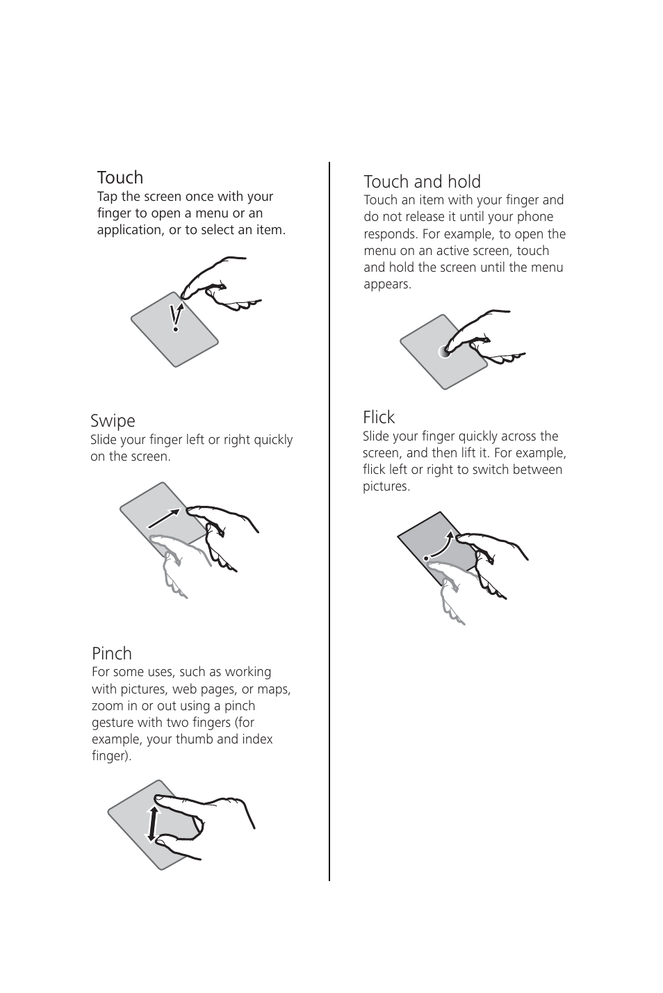 4 using the touchscreen, 1 touchscreen actions | Huawei M920 User Manual | Page 16 / 77