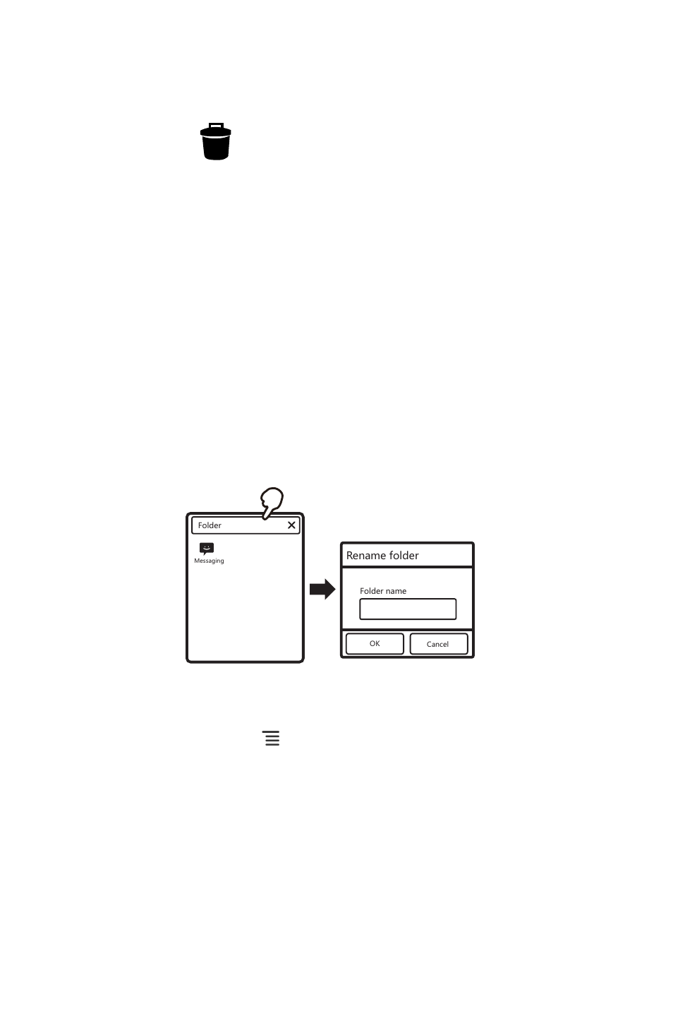 Removing an item, Reorganizing items with folders, 5 changing the wallpaper | Huawei M920 User Manual | Page 21 / 77