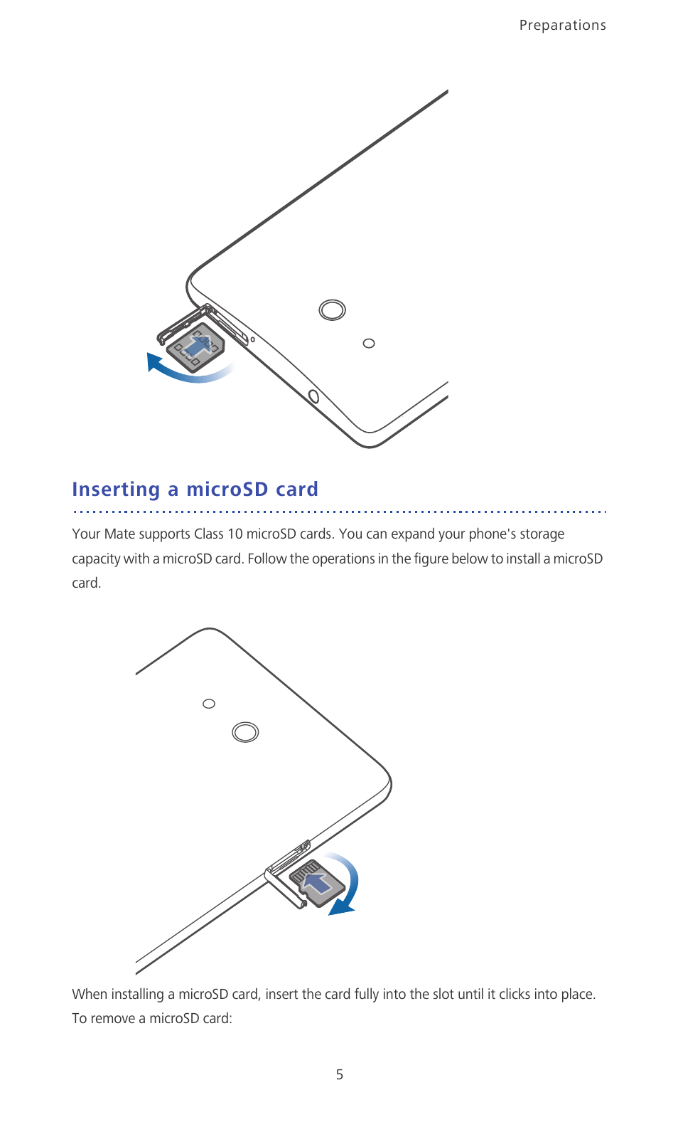 Inserting a microsd card | Huawei Ascend Mate MT1-U06 User Guide User Manual | Page 10 / 105
