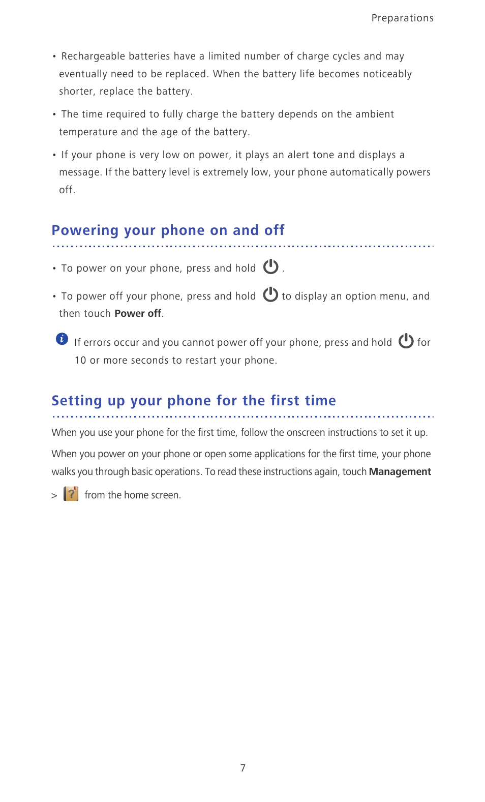 Powering your phone on and off, Setting up your phone for the first time | Huawei Ascend Mate MT1-U06 User Guide User Manual | Page 12 / 105
