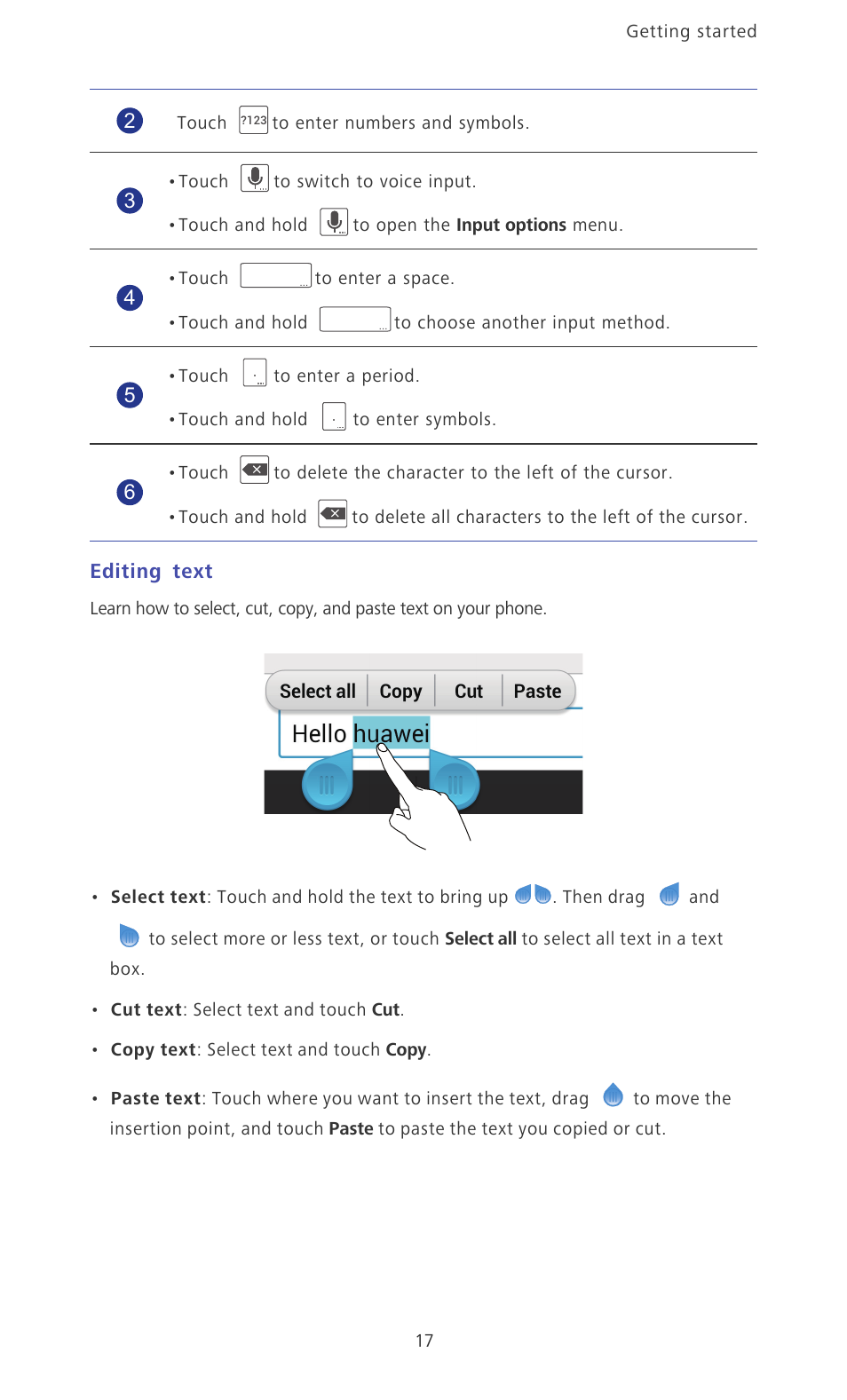Editing text | Huawei Ascend Mate MT1-U06 User Guide User Manual | Page 22 / 105